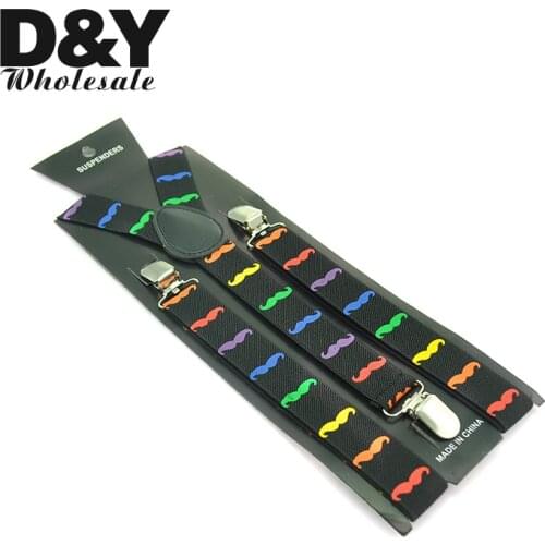 Fashion hot sale rainbow mustache Beard Black 1 inch / 2.5 cm Suspender Unisex Clip-on Braces Elastic Strap Y-back Suspenders