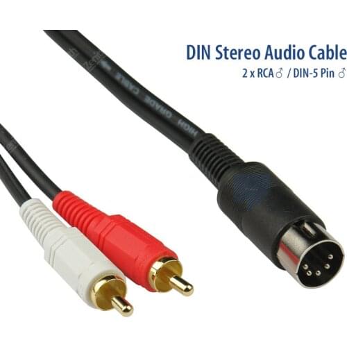 Gusou 5P DIN to 2 RCA Male Adapter Cable Audio Video AV Cables Length 0.9m M/M 5 Pin