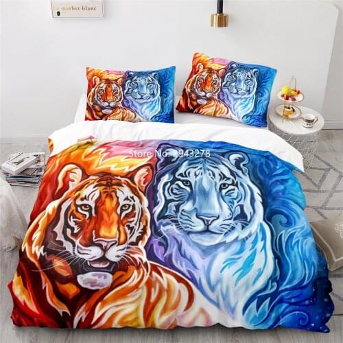 Flame Tiger Patterned Animal Comfort Duvet Bed Cover Pillowcase Bedding Set Children Adult Bedroom Decoration Home Textile