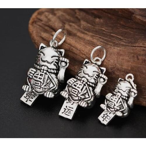 S925 Sterling Silver DIY Bracelet Accessories Personalized Fu Fortune Cat Bell Bracelet Pendant Wholesale