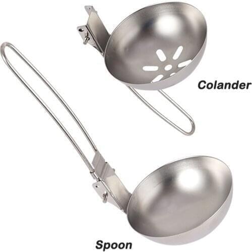 Stainless Steel Soup Ladle Slotted Spoon With Folding Handle Portable Super Light Camping Spoon For Outdoor Camping