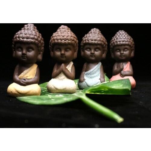 Small buddha statue monk figurine tathagata India Yoga Mandala tea pet purple ceramic crafts decorative ceramic ornaments