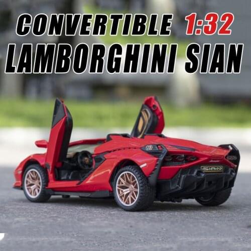 Miniature Diecast 1:32 Alloy Car Model Lamborghini Sian Convertible Metal Vehicle Collection for Children Gifts New Birthday Toy