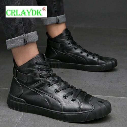CRLAYDK 2021 Men Leather Boots Retro Soft Leather Chelsea Luxury Formal Shoes Short Motorcycle Ankle Outdoor Walking High Top