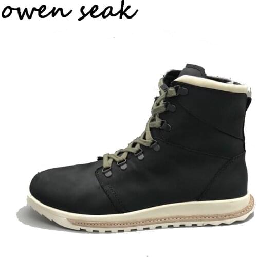 18ss Owen Seak Men Casual Shoes High-TOP Ankle Boots Genuine Leather Sneaker Luxury Trainers Boots Lace-up Flat Big Shoes