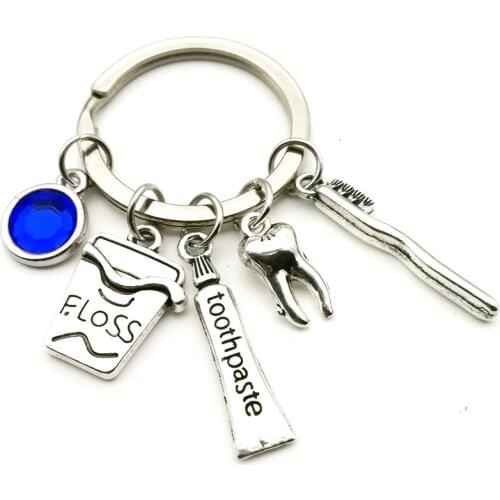 New Design Toothpaste Pendant Nine Kinds of Gems Man Woman Car Key Ring Jewelry Gift Dental Health Expert Mixed Floss Toothbrush