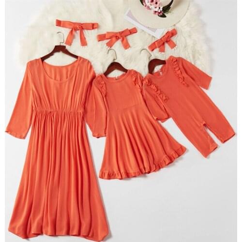 Family Matching Outfits New Autumn Long Sleeved Ruffle Dress Mother Daughter Parent Child Wear Baby Girl Mommy Kids Home Clothes