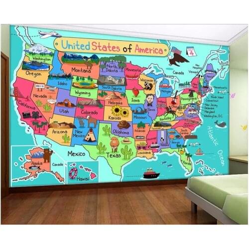 Custom photo 3d wallpaper Cartoon North America USA regional map home improvement 3d wall murals wallpaper for wall 3 d