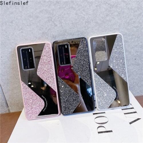 Luxury Glitter Makeup Mirror Phone Case For Huawei P30 P40 Lite E Pro Mate 30 Pro Bling Soft Glossy Chockproof Phone Back Cover