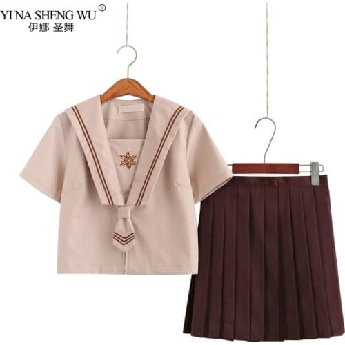 School girl Uniform Japanese Class Navy Sailor School JK Uniforms Students Clothes For Girls Anime COS Sailor Navy Suit Brown