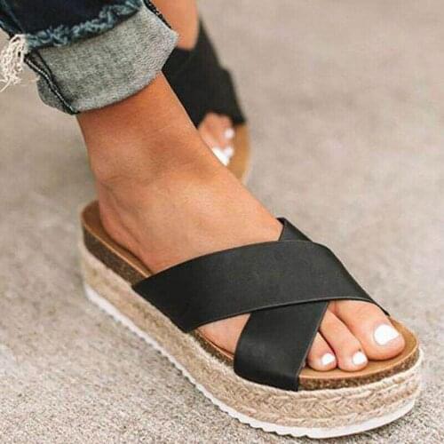 Summer Flat Mid Heel Women Slippers Platform Peep Toe Casual Fashion Sandals Beach Outdoor Slides Ladies Shoes