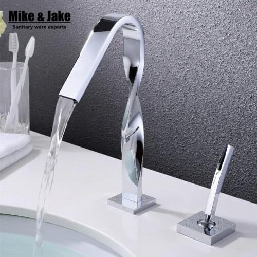 Bathroom faucet cock chrome 2pcs set kit Waterfall faucet Bathroom tap Bathroom Basin Mixer Tap with Hot and Cold Water