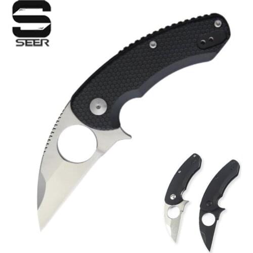D2 Steel Tactical Pocket Knives Finger Ring Knife Outdoor Camping Multifunctional Folding Knife Survival Hunting Cutter Tools