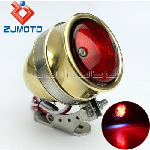 Brat Style Brass LED Tail Light For Harley Cafe Racer Tailight Plate Light Bobber Chopper Tail Brake Light W/ Bracket