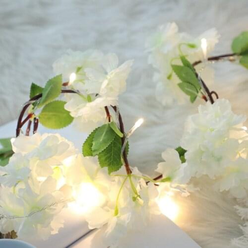 Pink White Flower Led String Light 2m Hydrangea Vine 4.5V DC Battery Powered Garland Lamp Holiday Decoration For Home Bedroom