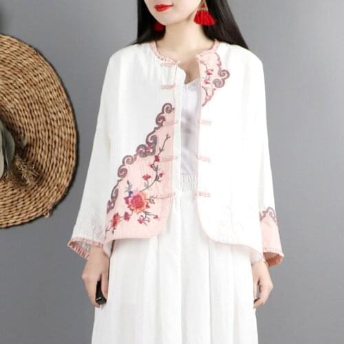 Traditional Chinese Clothing Cotton Linen Shirt Blouse Vintage Embroidery Tops Oriental Hanfu Chinese Style Clothing Women 30937