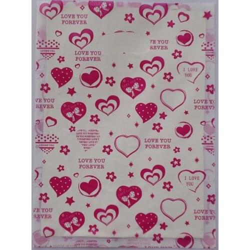 Hot sale 100pcs/bag 25*35cm many love pattern Plastic Jewelry Gift bag Beautiful Plastic Shopping Bags Recyclable 2510