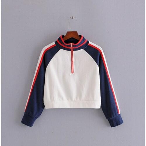 Autumn Spring Standcollar half zipper hit color white black zaraing-style za 2020 women sheining vadiming female sweatshirt