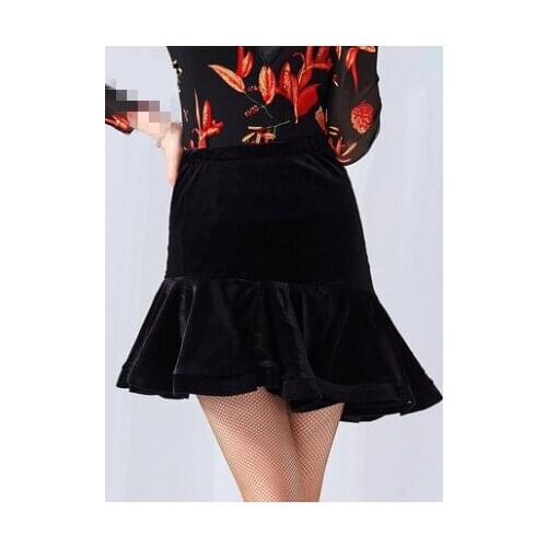 Velvet Latin Dance Skirt Women Latin Costume Black Latin Skirt Samba Tango Irregular Dancing Dresses For Practice