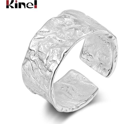 Kinel 925 Sterling Silver Wedding Rings for Women Couple Trendy Irregular Geometric Handmade Jewelry Valentines day Gifts