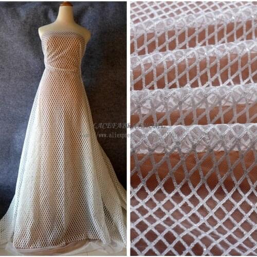La Belleza heavy embroidered Clear sequins on off white net wedding dress/evening dress lining fabric 51'' width