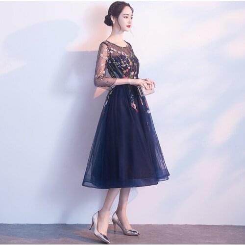 Sexy flower embroidery zipper formal Prom Gowns qipao Evening Dress A Line Daily Evening Dresses Party Vestido De Festa