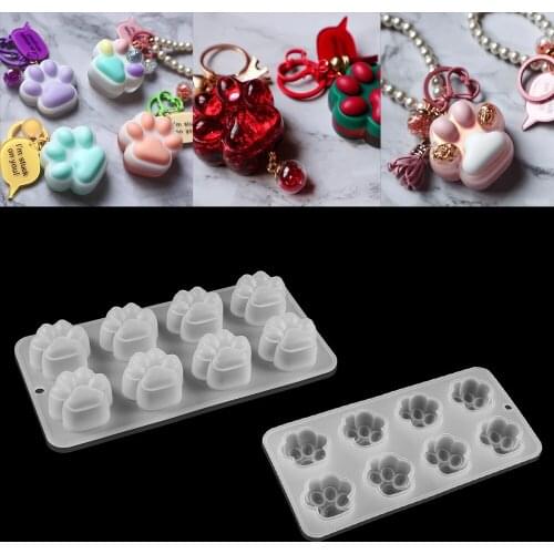 1 Pcs 8 Cavity Cat Paw Silicone Molds Dog Paw UV Epoxy Resin Mold For DIY Jewelry Making Home Decor Key Rings Crafts Supplies