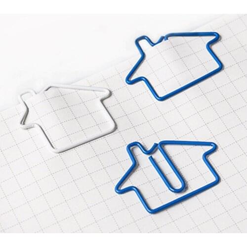 12pcs Cartoon Special-shaped Paper Clip DIY Book Memo Clip Planner Clips Stationery Pin Blue Binding Clip Small House Paperclip