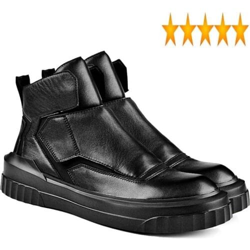 2021 Brand Men High-Top British Genuine Leather Ankle Luxury Trainers Motorcycle Boots Winter Sneakers Shoes Male