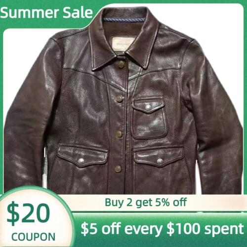 2021 Dark Brown Retro Casual Style Genuine Leather Jacket Men Large Size 3XL Real Natural Sheepskin Spring Slim Fit Short Coat