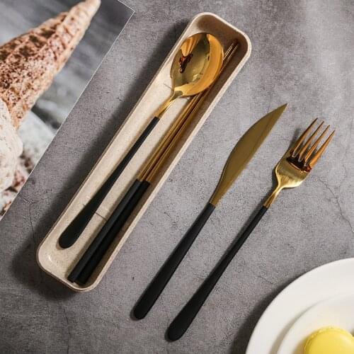 4Pcs/set Dinnerware Set 304 Stainless Steel Black Cutlery Set Knife Fork Set Tableware Gold Chopsticks Drop Shipping