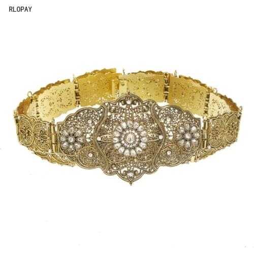 Shining Silver Caucasus Wedding Bridal Belts with Flower Rhinestone Luxury Long Chain Wedding Belt Crystal Arabic Caftan Belts