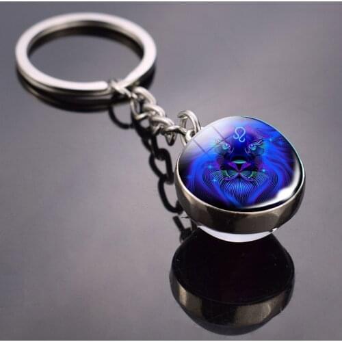 12 Constellation Keychain Luminous Double Side Cabochon Glass Ball Keychain Zodiac Signs Jewelry For Men For Women Birthday Gift