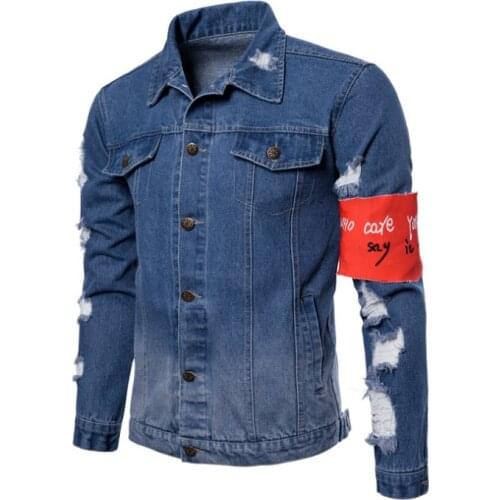 Pop Spring Denim Jacket Men Slim Fit Hole Jeans Jackets Europe and America Vintage Fashion Male Cowboy Streetwear jean clothing