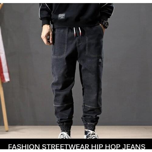 Men Jeans Black Loose Fit Japanese Vintage Harem Jeans Autumn Fashion Cargo Pants Spliced Designer Hip Hop Joggers Jeans