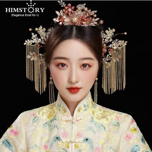 HIMSTORY Traditional Chinese Style Hairpins for Bride Wedding Hair Accessories Vintage Princess Headwear Cosplay Hanfu Hairwear