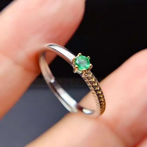 Natural emerald ring fashionable gem quality 925 silver 3mm