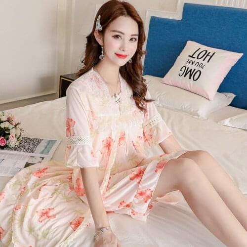 2PC Set Ladies Sexy Silk Satin Night Dress Nighties Plus Size Nightgown Nightdress Lace Embroidery Sleepwear Nightwear For Women