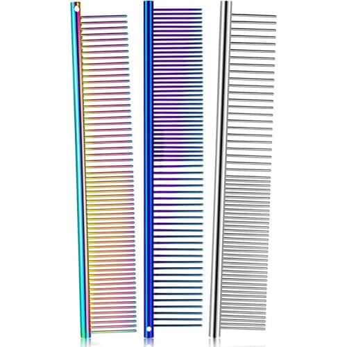 3 Pieces Pet Steel Combs, Pet Dog Cat Grooming Comb Multi-Color Dog Comb with Stainless Steel Teeth for Removing Tangles