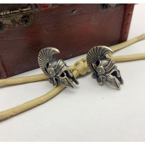 Brass Spartan Helmet Paracord Rope Beads Pendant Outdoor EDC Tool Flashlight Lanyard Hanging Jewelry DIY Bracelet Bead Accessory