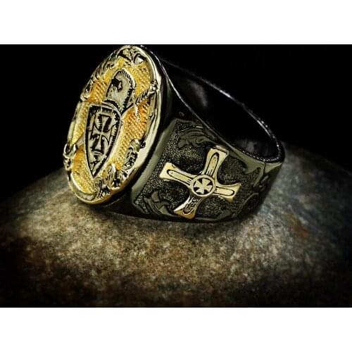 Fashionable Hip Hop Cross Shield Men 925 Silver Ring Party Boyfriend Gift Jewelry Black Gold Style Jewelry Mens Ring Gold