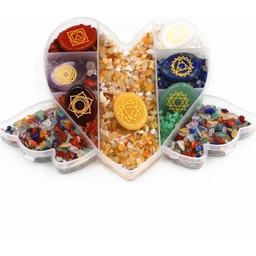 Hot Sale 7 Chakra Stone Reiki Balancing Tumble Chip Crystal Healing Reiki Wicca Stones Kit Polished Engraved Palm Pocket Stones