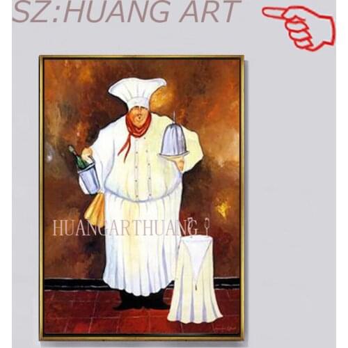 Hand-painted characters wear white clothes chefs restaurant wall art paintings pasta chef personality paintings bakery kitchen