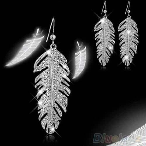 2020 New Womens Retro Boho Alloy Feather Leaves Shape Rhinestone Eardrops Party Hook Dangle Earrings 1SAZ 6O7M