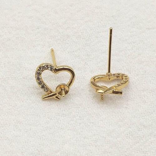 New Arrival! 10x10mm 30pcs Plating Real Gold Cubic Zirconia Ear Stud Connectors For Handmade Earring Parts DIY Jewelry Findings