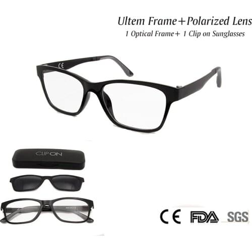 Square Light Weight Women Men Magnetic Clip On Sunglasses Ultem Optical Frame Polarized Clips Myopia Glasses Gafas De Sol
