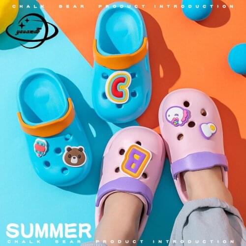 2-5y Kids Mules & Clogs Summer Boy Girl Sandals Baby Cartoon Letters Comfortable Beach Slippers Children Garden Shoes Hy17