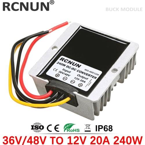 RCNUN 36V 48V to 12V 10A 15A 20A DC DC Step Down Converter 36 Volt to 12 Volt 240W Voltage Reducer for Golf Cart