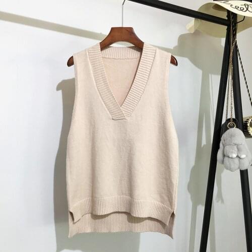 Casual V Neck Knitted Vest Womens Sweaters Autumn Winter New Korean Loose Wild Sweater Vest Sleeveless Elasticity Pullover Tops