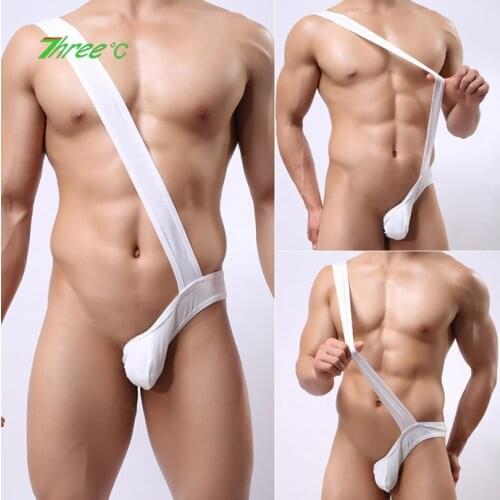Sexy G Strings and Thongs European Clothing Slant Shoulder Thong Sexy Peep T-pants Crotchless Underwear Sissy Lingerie for Men